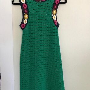 Zara Green Sleeveless Sheath Dress with Floral Trim